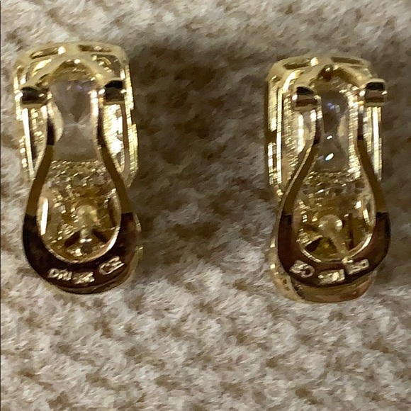 Saks Brand 14K Gold Earrings with CZ Crystals - Picture 6 of 9